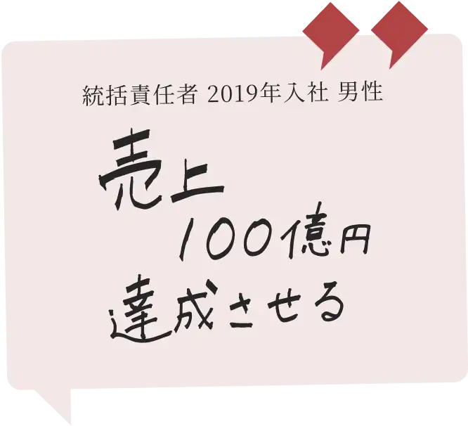 統括責任者 2019年入社 男性　売上100億円達成させる